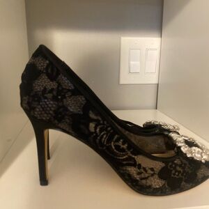 Women's Black Lace Embellished High Heel Pump